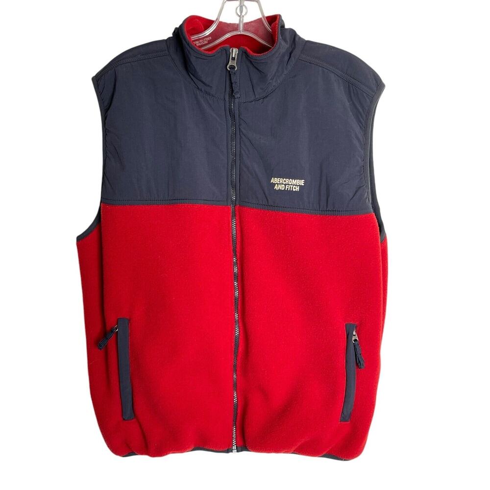 Vintage Abercrombie & Fitch Mens Fleece Vest Size Large Full Zip Y2K Pockets